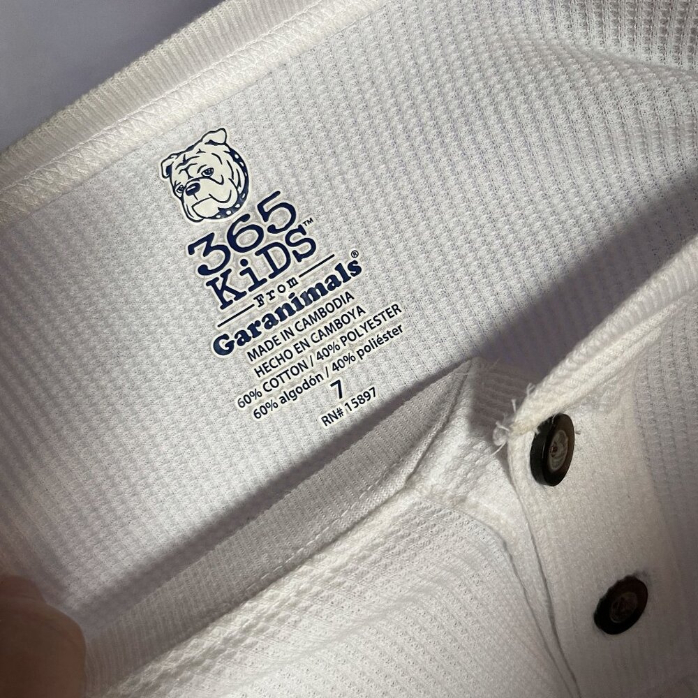 365 KIDS Garanimals - White Polo Waffle Shirt - Long Sleeve 2 Button - Size 7 - Picture 3 of 3